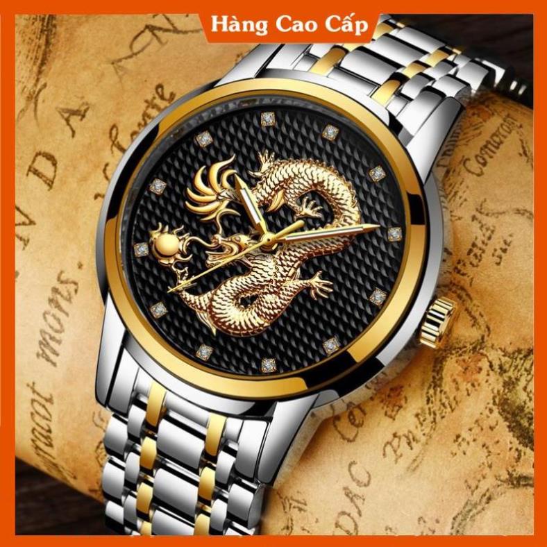 ĐỒNG HỒ NAM RỒNG VÀNG KÍNH TRÁNG SAPPHIRE - ĐỒNG HỒ PHONG THỦY - DÂY THÉP ĐÚC ĐẶT CAO CẤP | BigBuy360 - bigbuy360.vn