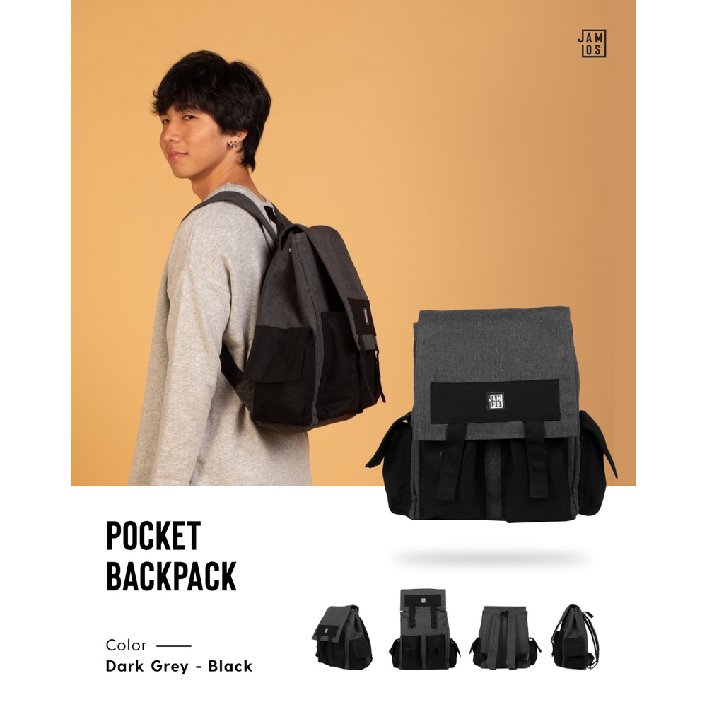 Jamlos Pocket Backpack - Balo thời trang nhiều ngăn túi hộp vải canvas đi học, đi làm, du lịch