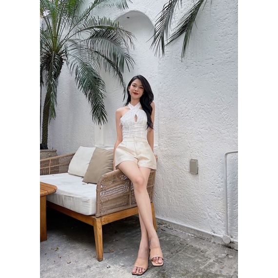 Anis Quần short nữ trắng lưng cao Elain shorts , quần đùi nữ ống rộng | BigBuy360 - bigbuy360.vn