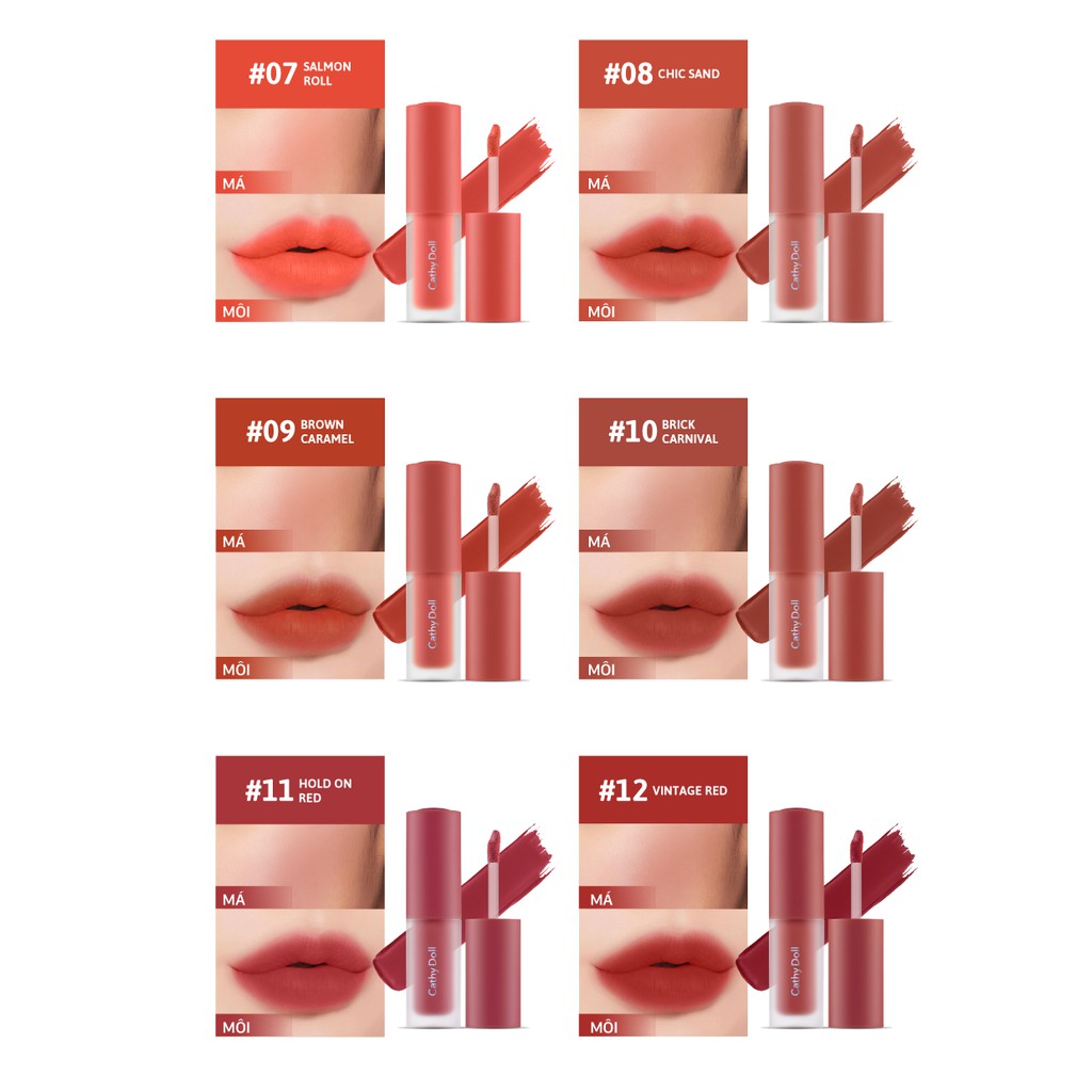 Son kem và má hồng Cathy Doll Lip &amp; Cheek Nude Matte Tint 3.5g