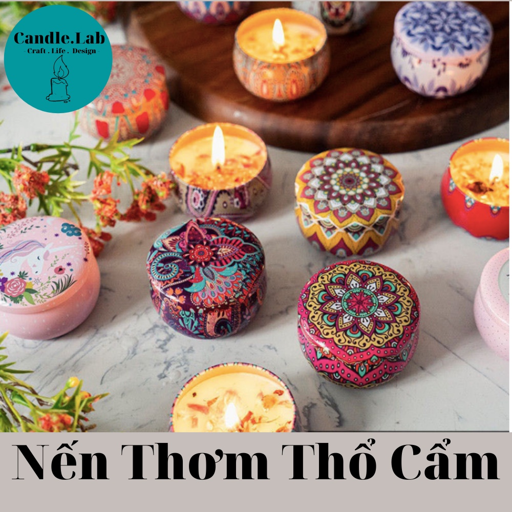 Nến thơm hoa khô - Nến thơm phòng thổ cẩm candle cup hoa khô handmade vnxk bath body works, sáp thơm phòng tinh dầu