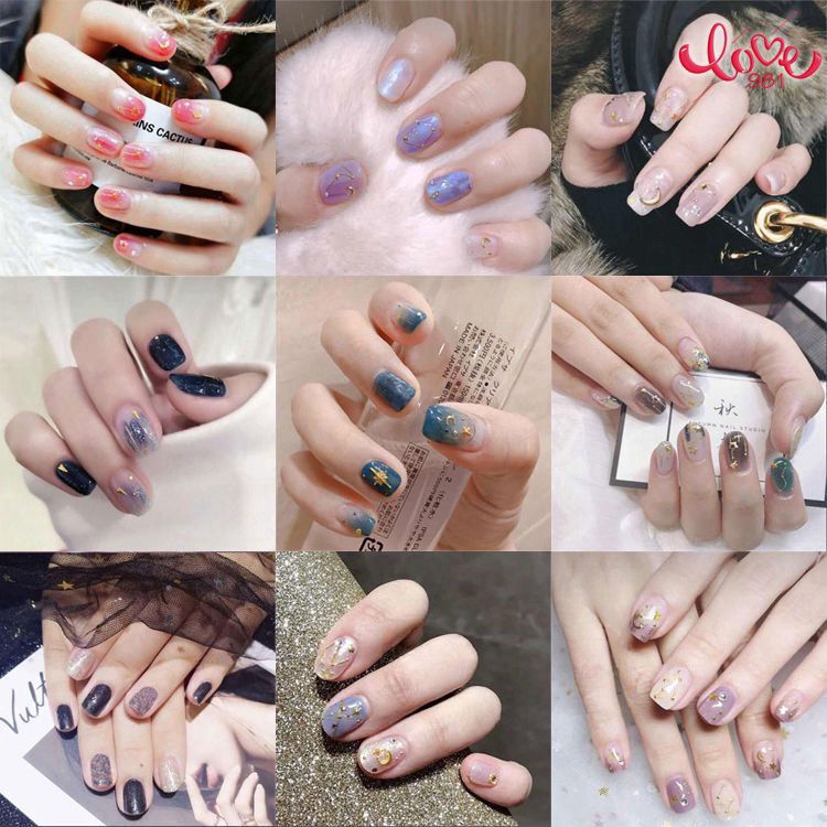 Bộ 14 Miếng Dán Móng Tay 3D Thời Trang Bằng Vải Chống Nước Thân Thiện Với Môi Trường