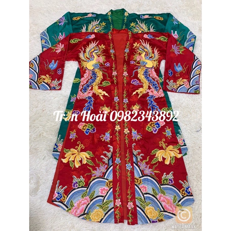 Khăn áo hầu đồng - Áo chúa vải gấm sịn thêu kim sa và chỉ ngũ sắc