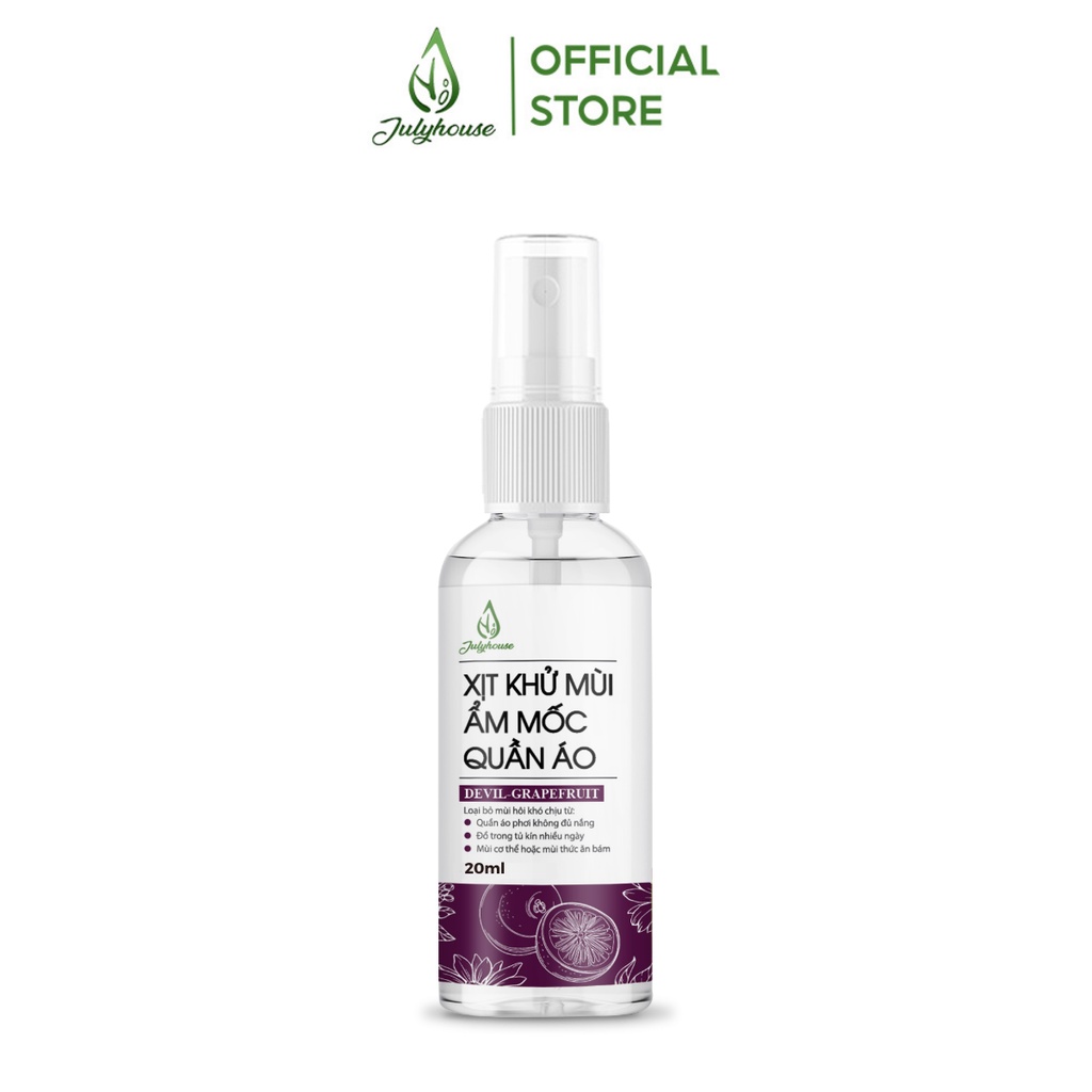 Bình xịt tinh dầu khử mùi ẩm mốc hương tinh dầu Vỏ Bưởi 20ml JULYHOUSE dành cho tủ đồ, mùi thơm thư giãn dễ chịu