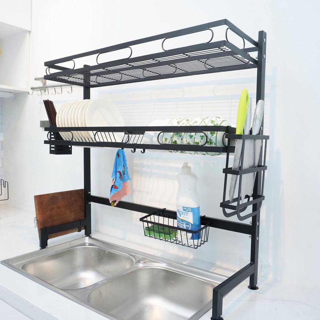 Kệ Chén Bát Đa Năng Thông Minh - Kệ Để Đồ Nhà Bếp Bát Đĩa Trên Bồn Rửa Sơn Đen Tĩnh Điện Cao Cấp