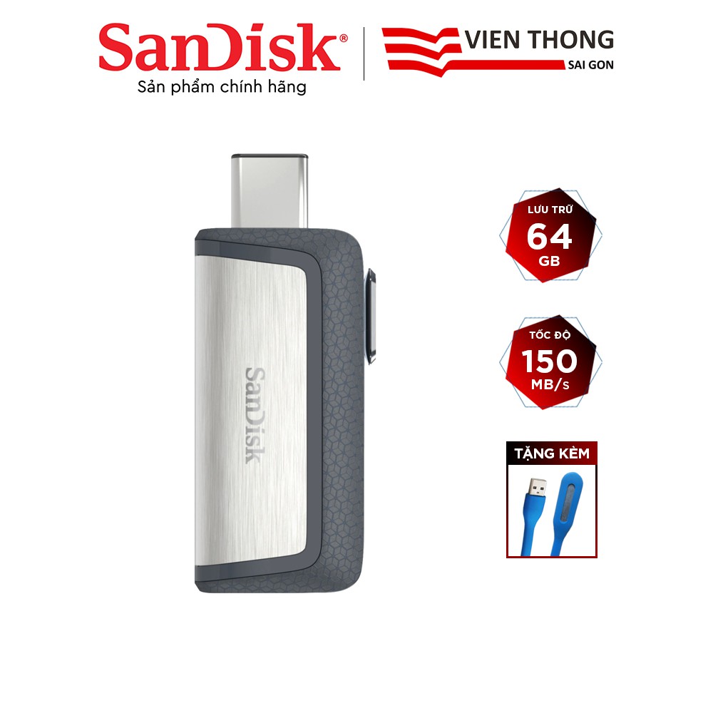 USB OTG 3.1 Gen 1 SanDisk SDDDC2 Ultra 64GB Dual Drive USB Type-C upto 150MB/s tặng đèn LED USB