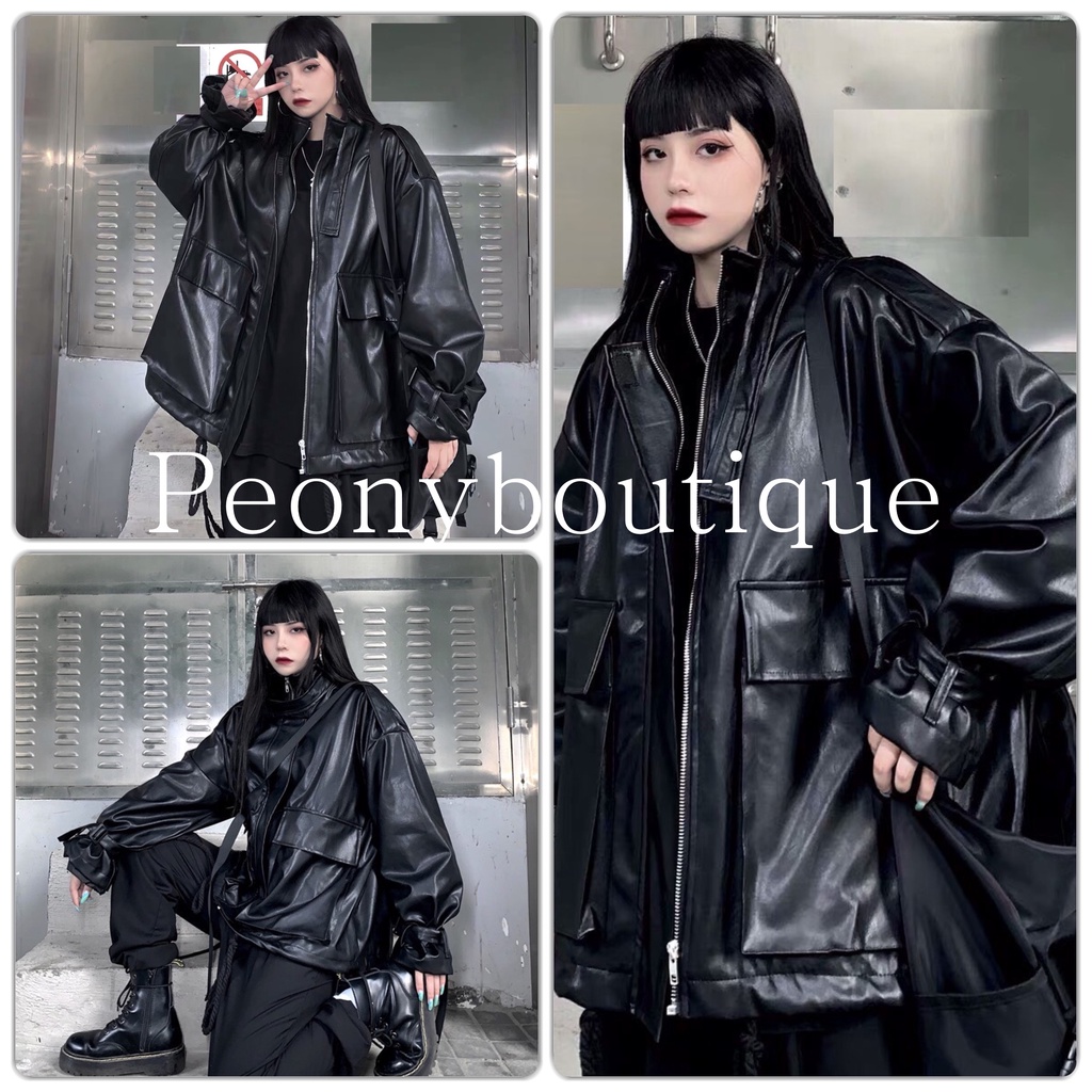 Áo Khoác Da Túi Hộp To PEONYB Nữ [FREESHIP] 🌸 Jacket form rộng tay bồng, sweater cổ cao phối đai cá tính Ulzzang 🌸 | BigBuy360 - bigbuy360.vn
