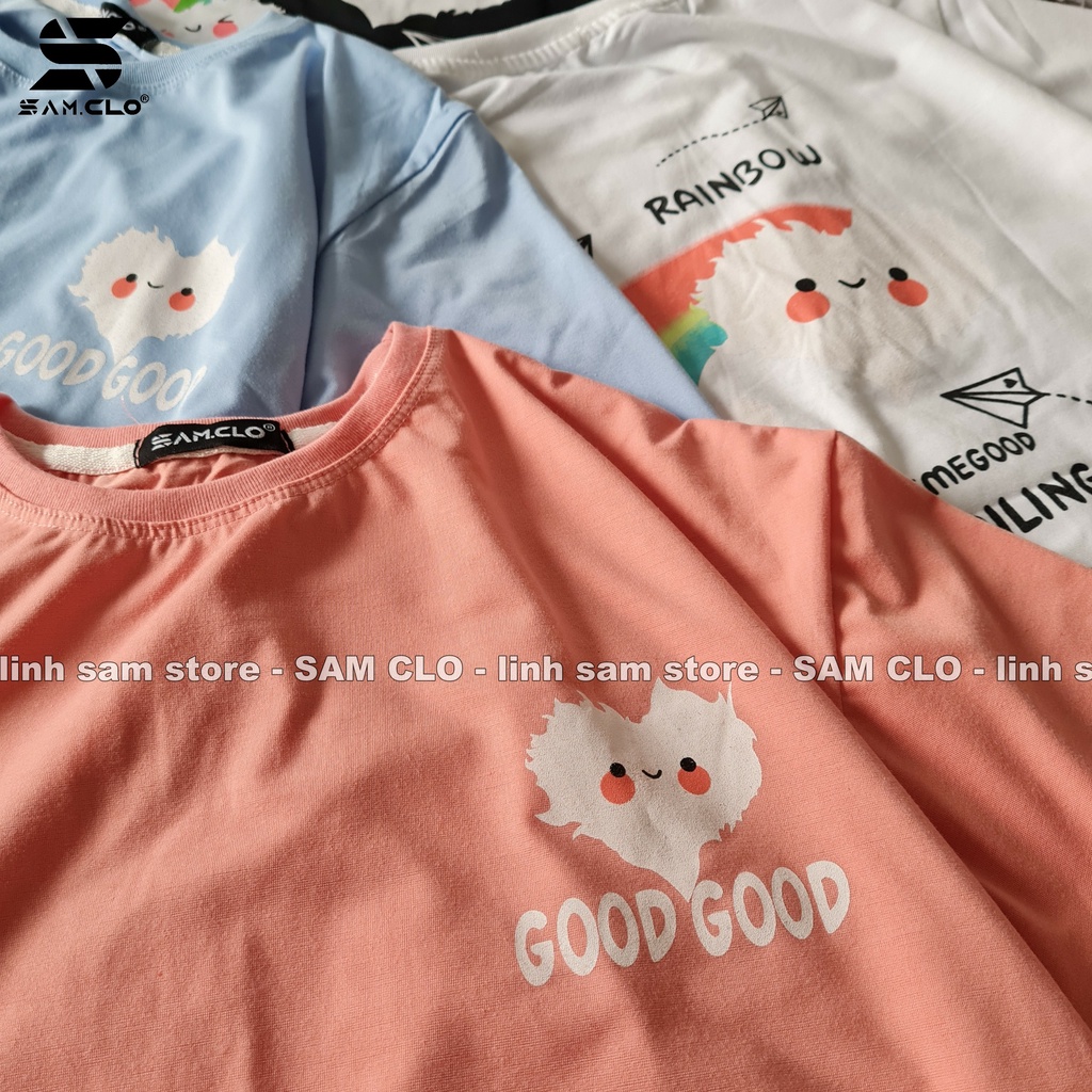 Áo thun tay lỡ nam nữ SAM CLO phông form rộng dáng Unisex, mặc lớp, nhóm, cặp in hình MÂY CẦU VỒNG KEEP SMILING