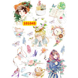 Sticker Washi A4 [ CÔ BÉ LÀM VƯỜN 1] Dạng Lì Trang Trí Bullet Journal Siêu Đẹp (101045)