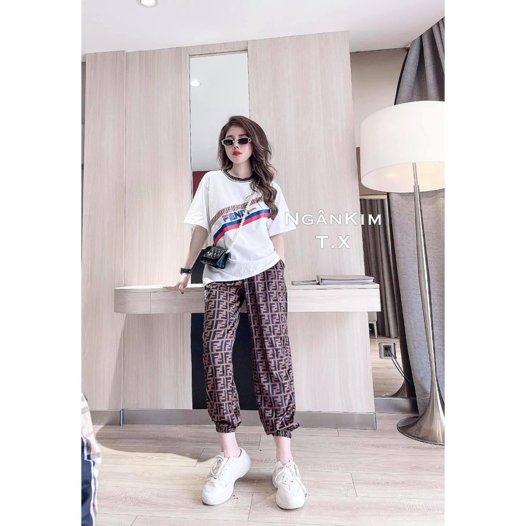 Bộ Thể Thao Nữ Fendy , Set Đồ Áo Cộc Tay Phối Quần Boom Siêu Hot | BigBuy360 - bigbuy360.vn