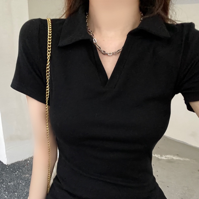 Đầm mini SUXI cổ chữ V màu đen trơn quyến rũ hợp thời trang hè