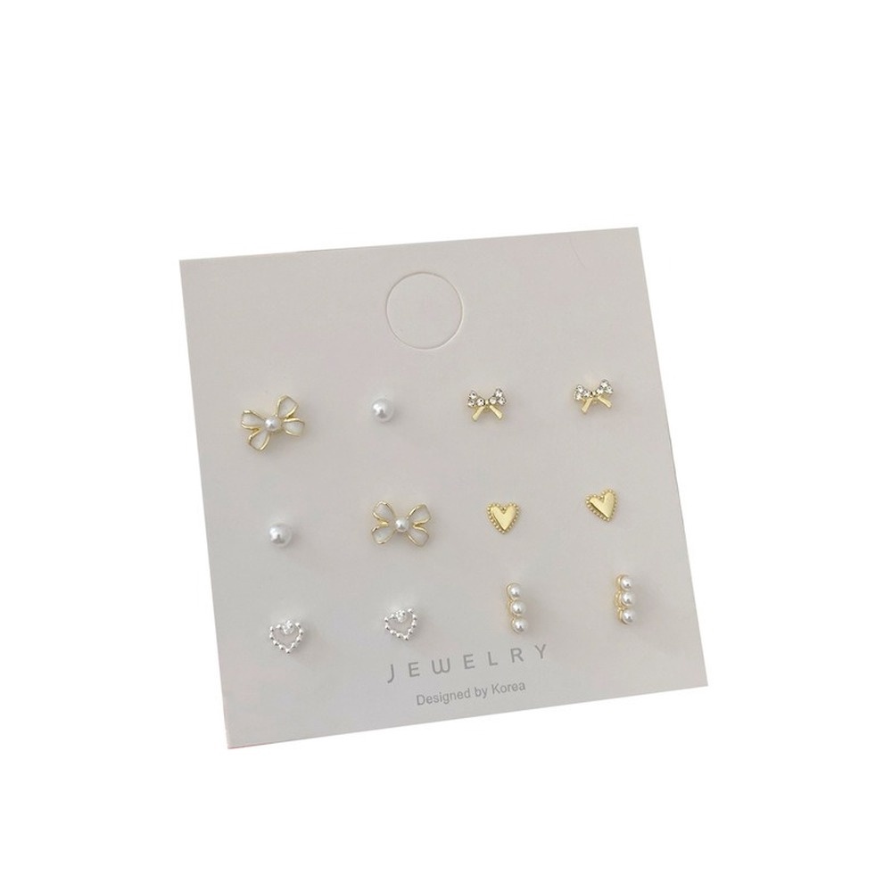 Set 6 Đôi Bông Tai Bạc S925 Hình Nơ Trái Tim Thời Trang Hàn Quốc Cho Nữ