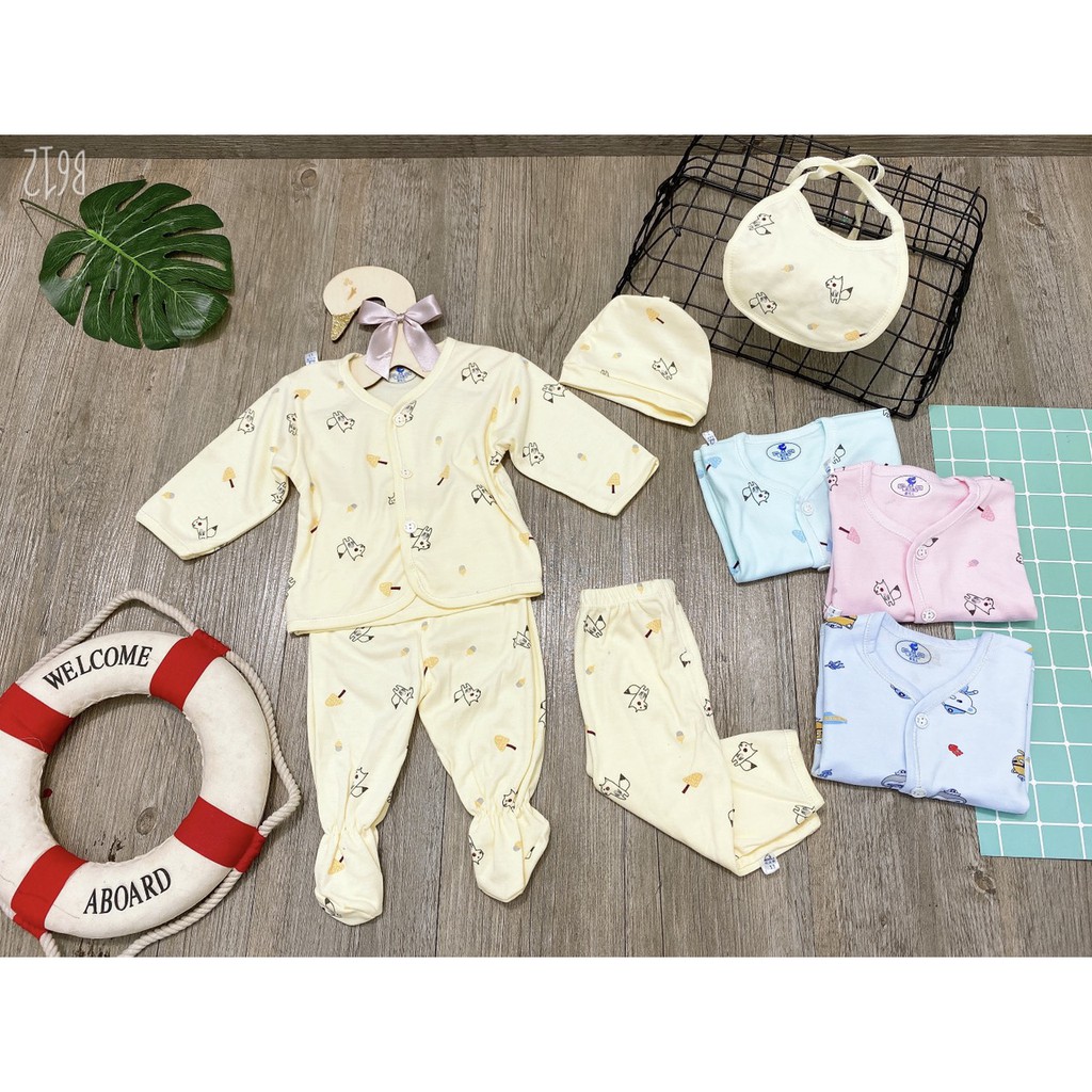 Set 5 món đồ quần áo dài cho bé sơ sinh 0-3 tháng 100% cotton nguyên chất hàng xuất Hàn cao cấp