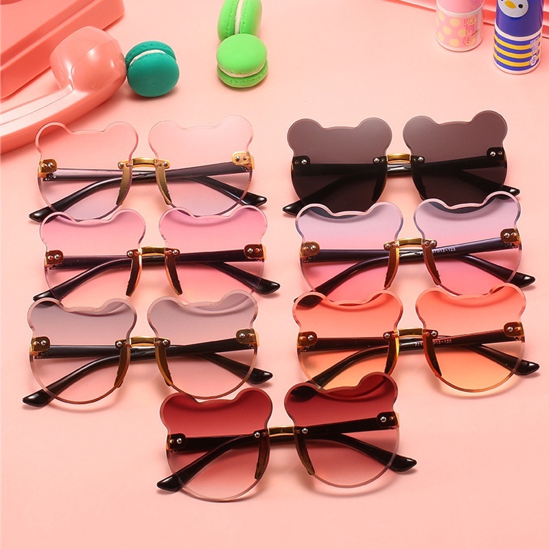 Kính mát hình tai gấu không viền chống tia UV thời trang cho bé