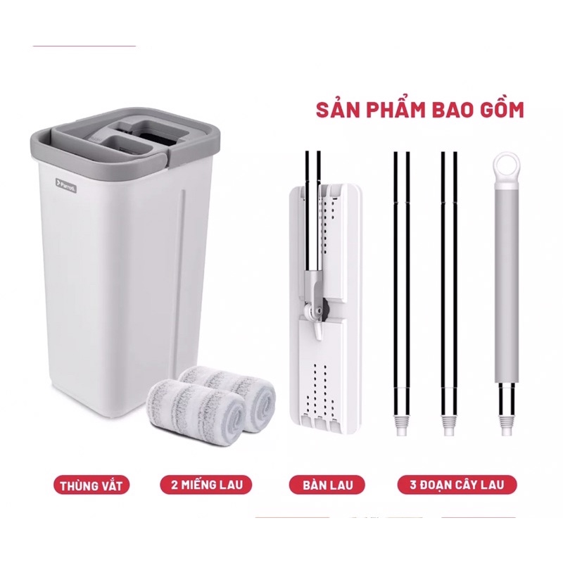 Bộ cây lau nhà 2 ngăn tự vắt thông minh Parroti Pro PR01 - PRO MAX xoay 360 độ