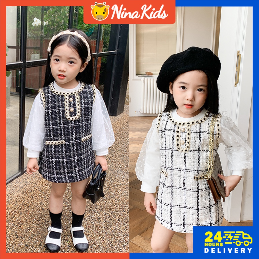 Bộ đầm và áo tay dài  phối lưới dễ thương thời trang cho trẻ em 0-5 tuổi