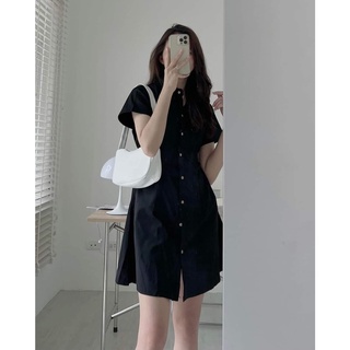 Váy sơ mi kaki cộc tay cúc bọc