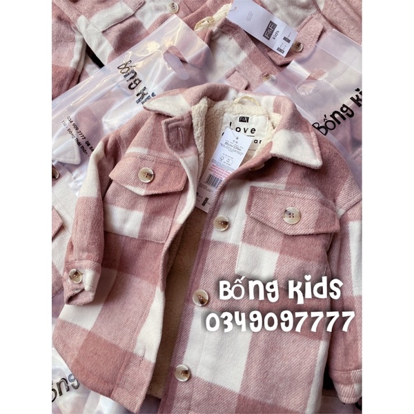 Áo Khoác Dạ Overshirt Bé Gái Lót Cừu Hồng Đất F&amp;F