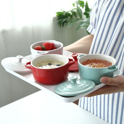 Bát sứ ăn dặm hình tròn 2 tai có nắp - Nhiều màu