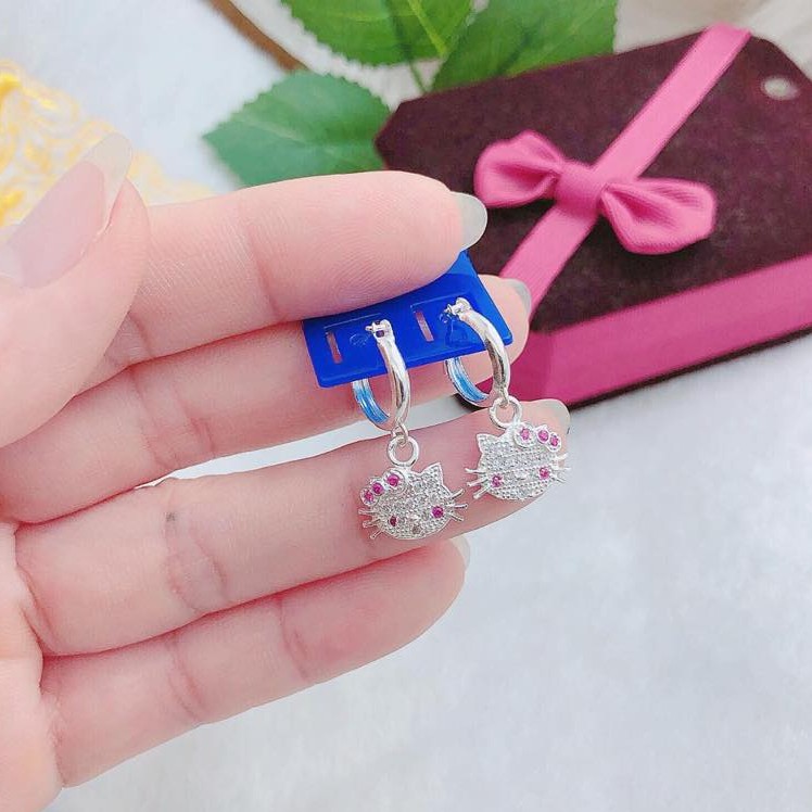 Bông Tai Hello Kitty Bằng Bạc Cho Bé Gái Dạng Tròn Treo - Minh Canh Jewelry