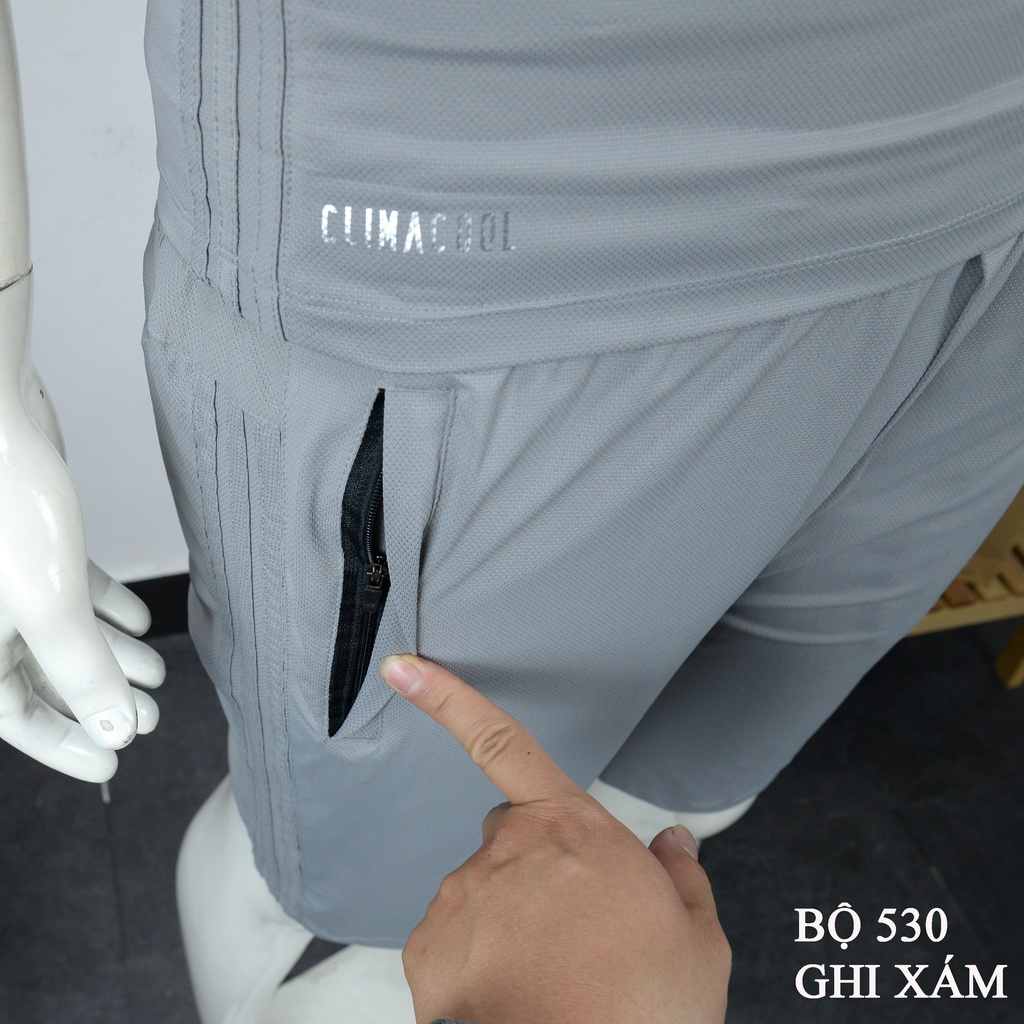 Bộ thể thao nam adidas cao cấp mùa hè cộc tay chất thun lạnh mã 530 , bộ đồ tập