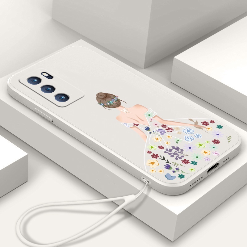 Ốp Điện Thoại TPU Silicon Mềm Họa Tiết Hoa Có Dây Đeo Cho oppo reno 6 4G reno 6 5G reno 7