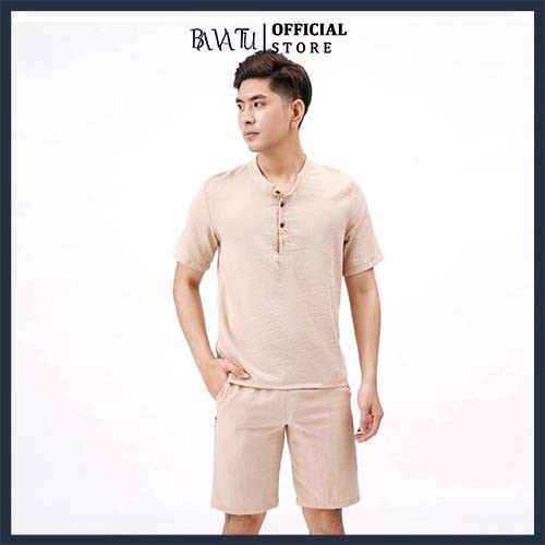 Bộ đũi nam cao cấp cộc tay cổ tàu đẹp chất đũi thái xuất xịn ít nhăn - BAVATU.