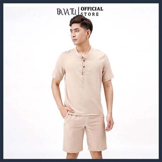 Bộ đũi nam cao cấp cộc tay cổ tàu đẹp chất đũi thái xuất xịn ít nhăn - BAVATU.