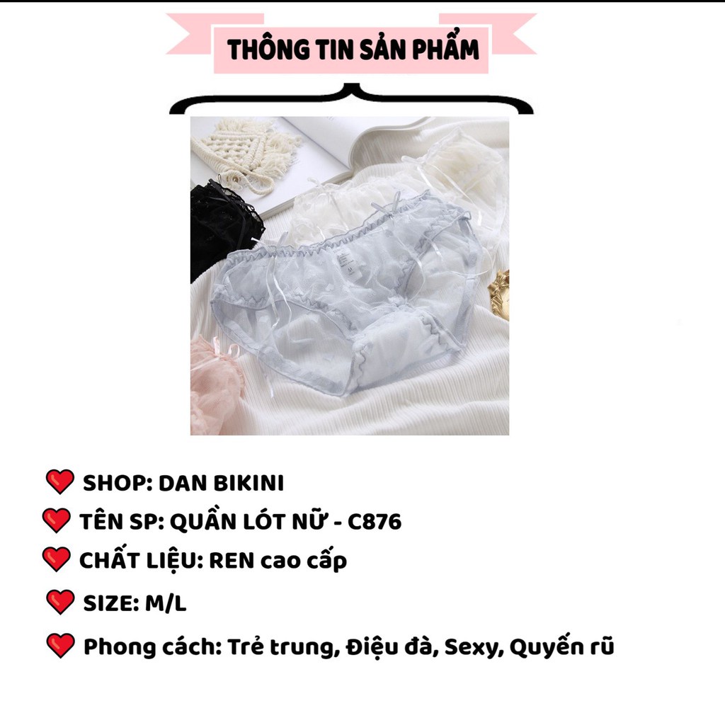 Quần Lót Nữ ❤️FREESHIP❤️ Quần Lót Ren Sexy trái tim cao cấp đính nơ nhỏ gợi cảm quyến rũ mã C876