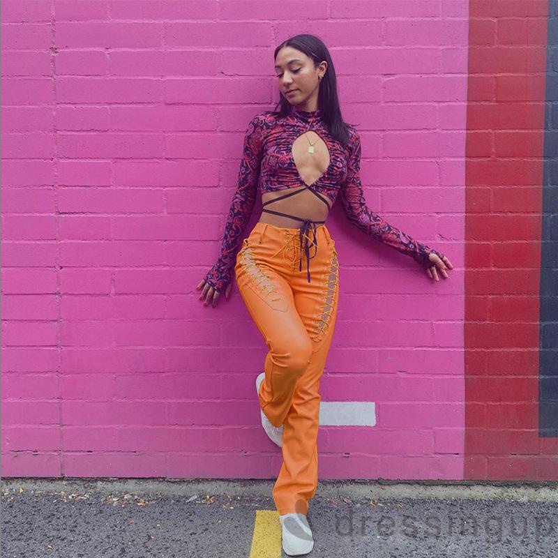 Quần da lưng cao dáng ôm màu trơn thời trang sành điệu cho nữ