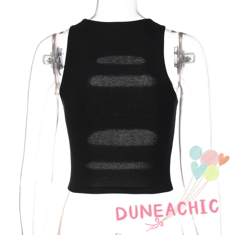DUNEA Áo tanktop cổ tròn đính đá lấp lánh xinh xắn thời trang cho nữ