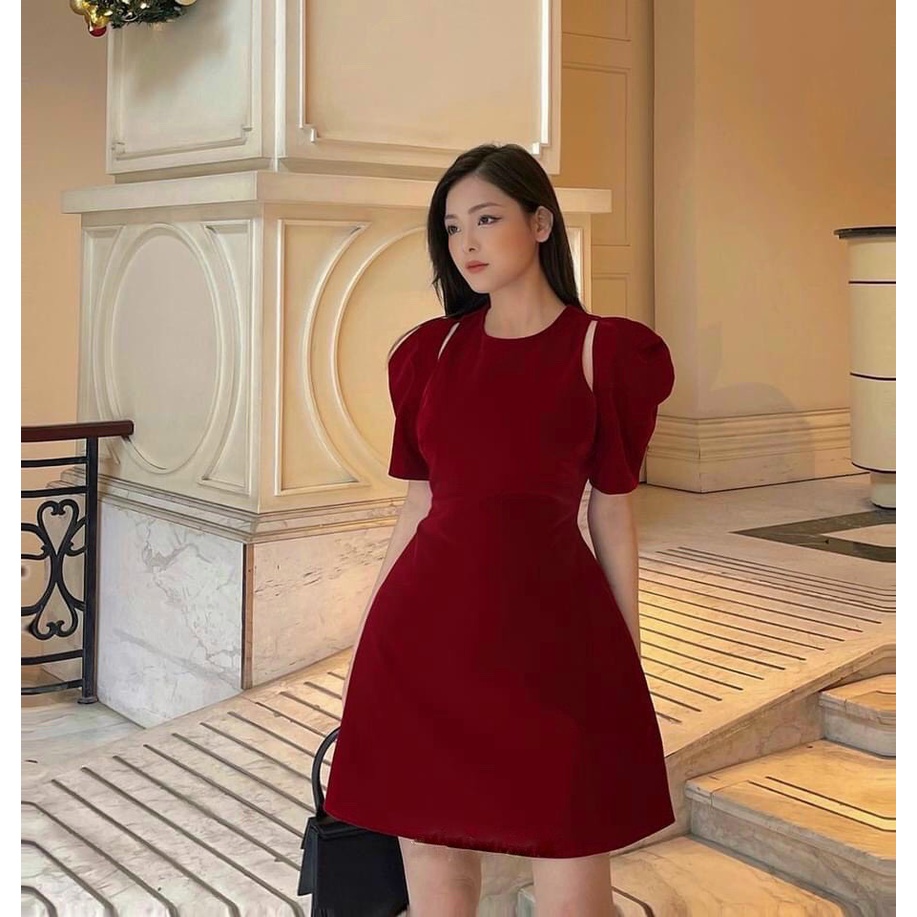 ĐẦM DỰ TIỆC NHUNG KHOÉT VAI BASIL DRESS