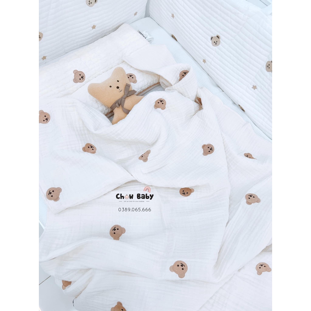 Chăn xô 6 Lớp Chezbebe thêu gấu Shegomi