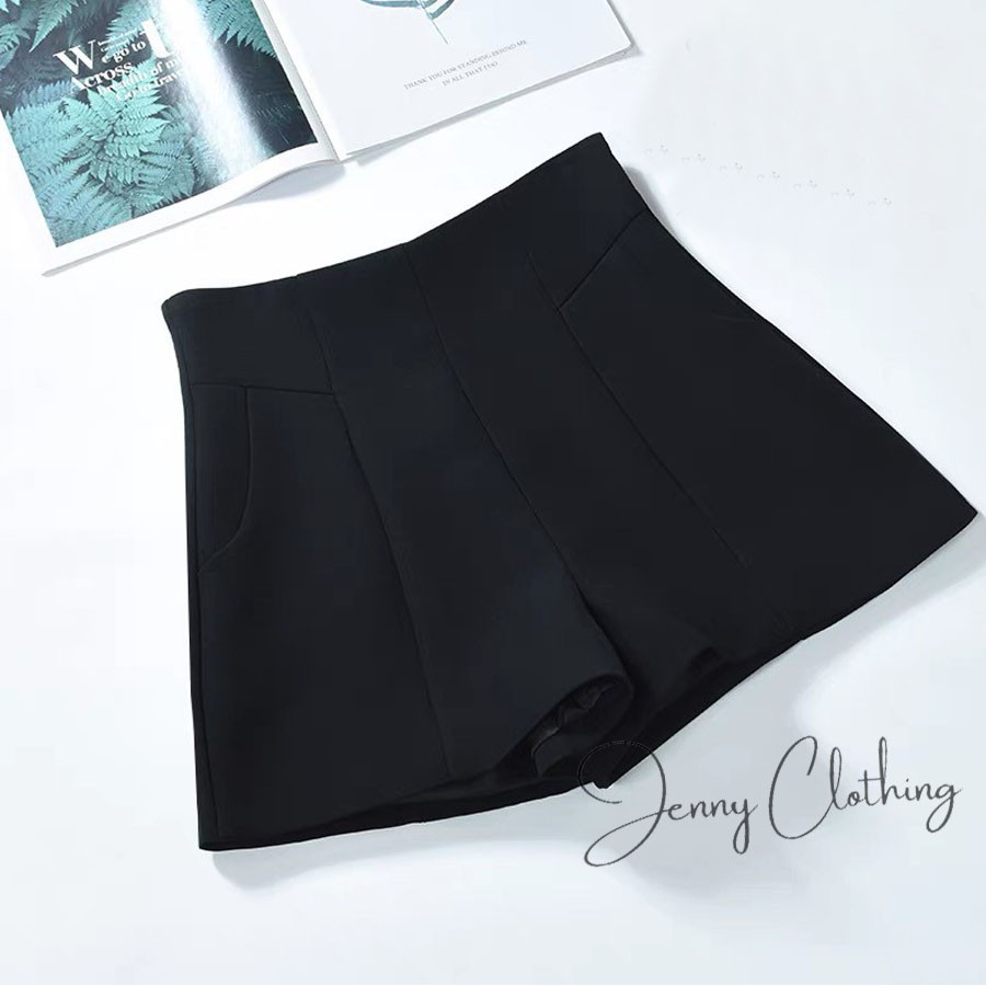 Quần short nữ cạp liền siêu cao có túi khóa thật - Màu Đen Trắng Kem - Vải tuyết mưa mềm mát chạy bộ gym mặc nhà ngủ đi