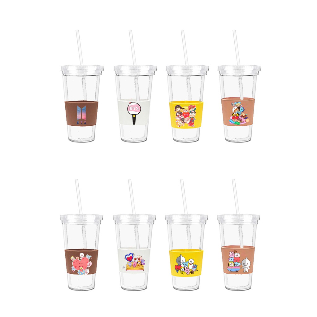 Cốc 2 lớp army bangtan kpop nhóm nhạc C2DI1 cốc giữ nhiệt ly 2 lớp da pu cốc làm lạnh dễ thương