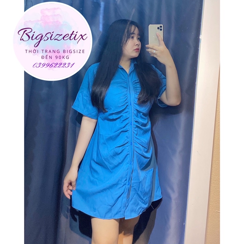 BIGSIZE Đầm sơ mi nhún nẹp thanh lịch bigsize 50-90kg mẫu chụp thật 100%