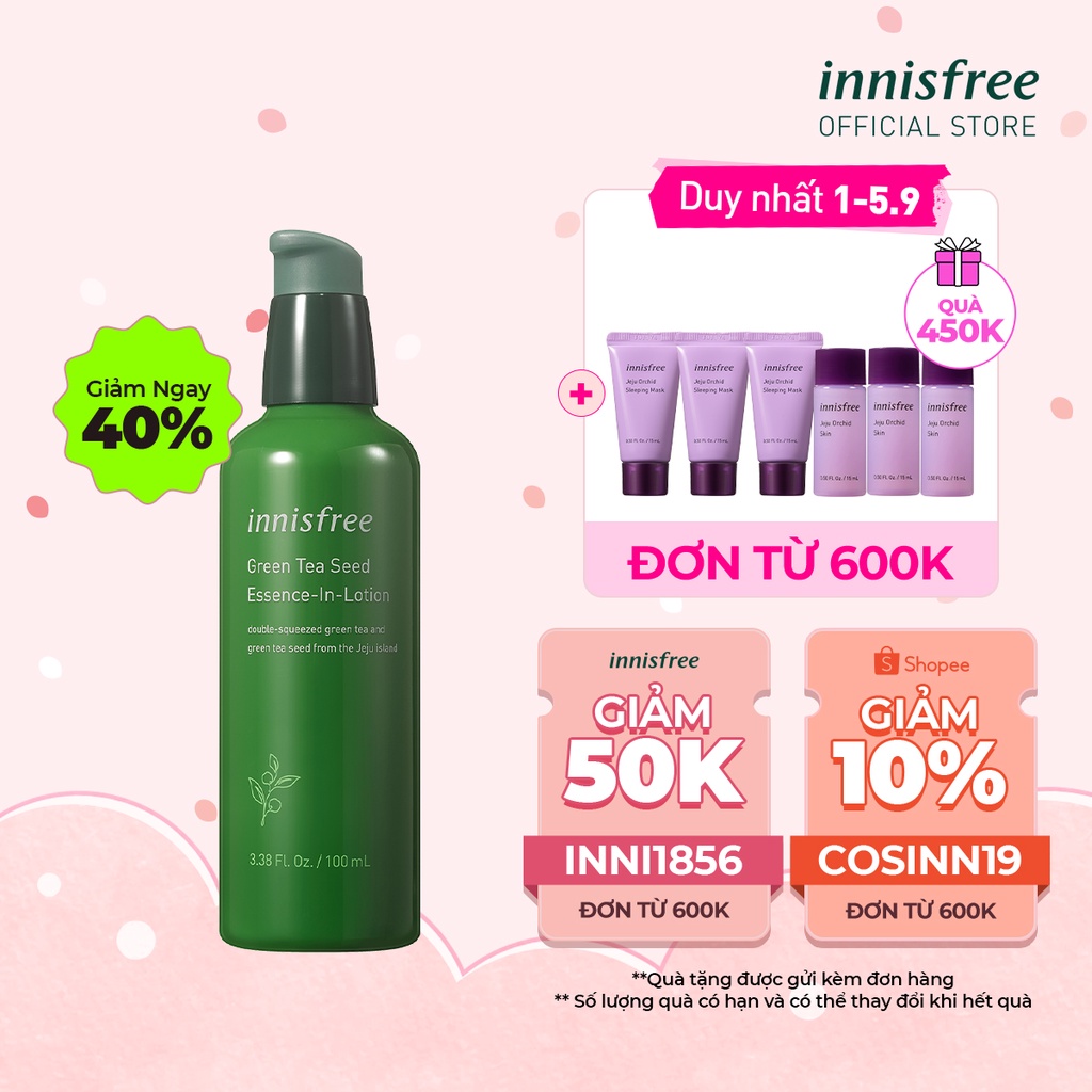 Sữa dưỡng ẩm kết hợp tinh chất trà xanh innisfree Green Tea Seed Essence In Lotion 100ml