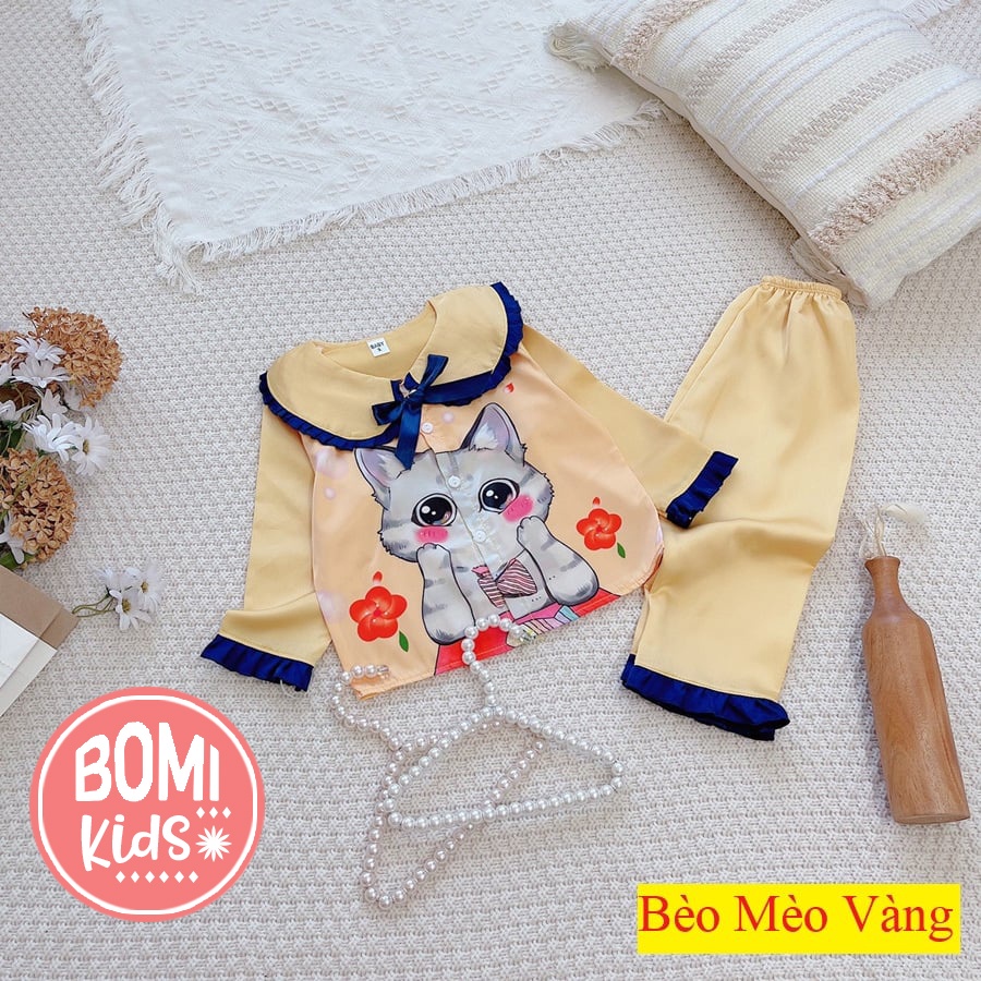 [ 6KG - 18KG ] Đồ Bộ Bé Gái Mặc Nhà dài tay cao cấp Pijama Lụa 3D Cao Cấp Cho Bé