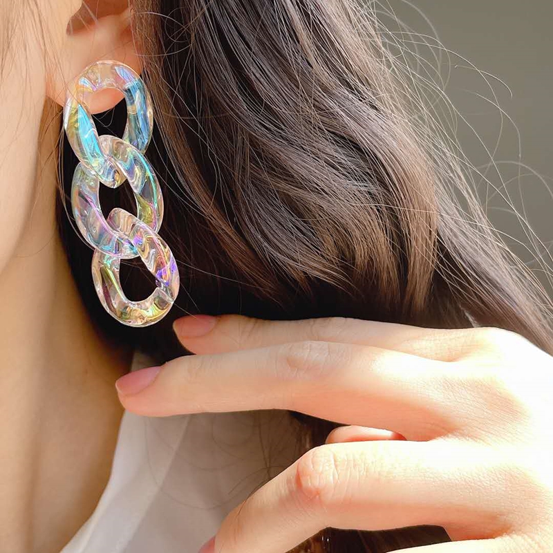 Khuyên tai acrylic mạ bạc 925 dạng dây xích 5 màu sắc tùy chọn phong cách Hàn Quốc thời trang