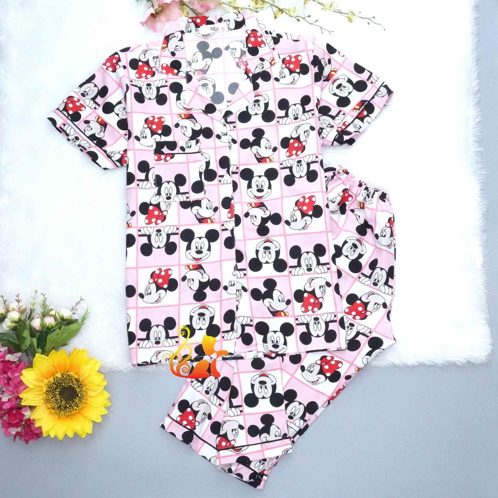 Đồ Bộ Mặc Nhà "Mít Ki ô vuông" Pijama Quần Lửng Kate Thái - Dưới 68kg.