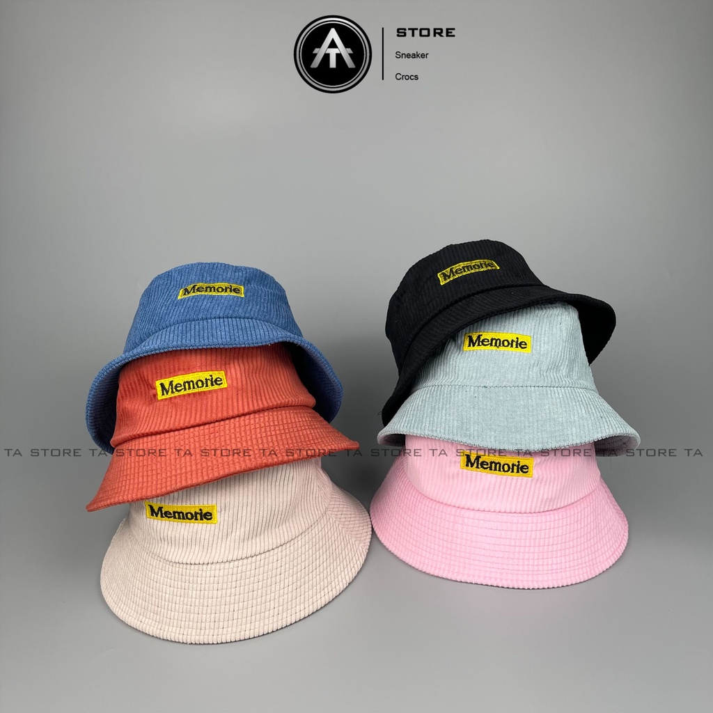 Mũ bucket thêu chữ Memorie TA Store chất nhung tăm cao cấp form unisex nam nữ