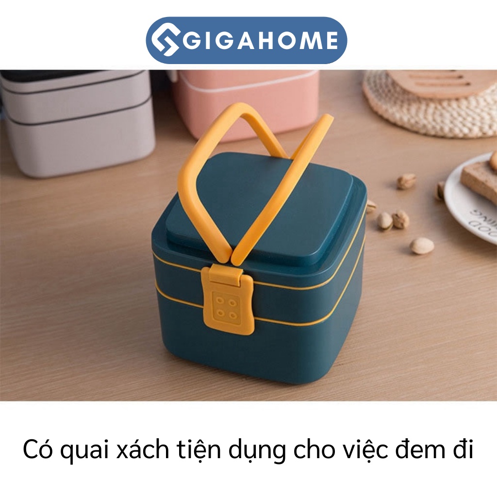 Hộp Đựng Cơm Văn Phòng Giữ Nhiệt 1000ml 2 Tầng Kèm Thìa Có Quai Xách GIGAHOME 10047