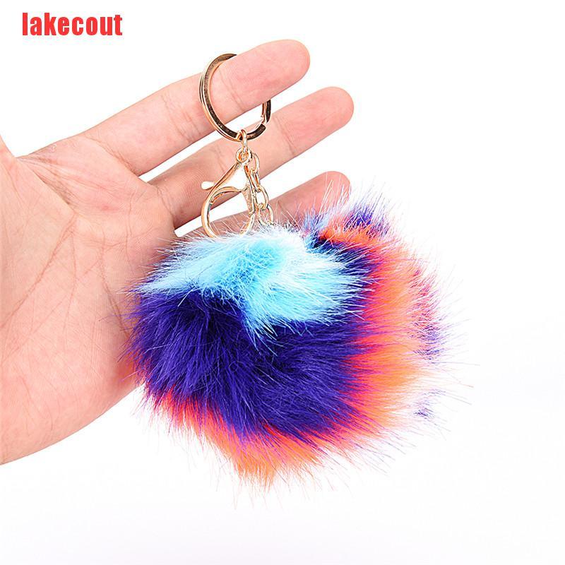 {lakecout}Rabbit Fur Fluffy Pompom Ball Handbag Car Pendant Charm Key Chain Keyrings YJB