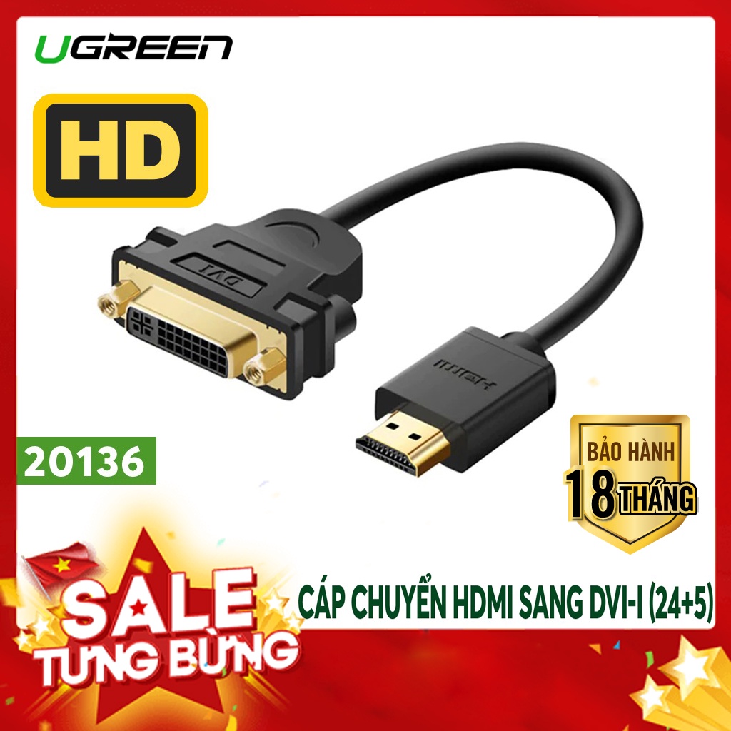 Cáp chuyển đổi HDMI Dương to DVI 24+5 Âm Ugreen 20136 chính hãng