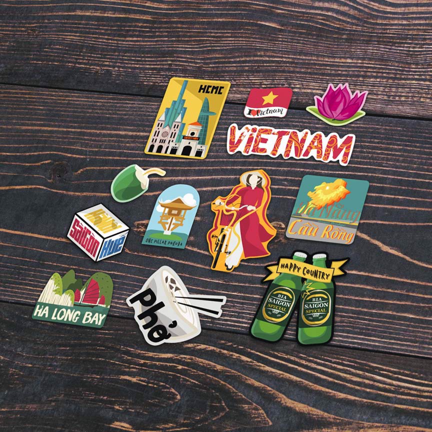 Bộ Combo 4 Hình dán cao cấp Reflective Sticker - STICKER FACTORY - TÔI YÊU VIỆT NAM