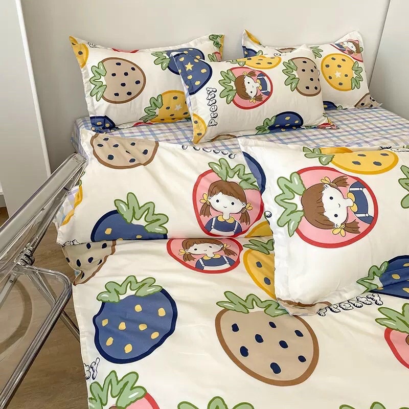 Bộ Chăn Ga Gối🌈 Cotton 3D poly hoạ tiết đáng yêu dành cho các bé ❤️ đủ các size tặng kèm vỏ gối ôm cùng bộ