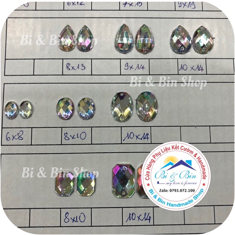 Đá Kết Oval Trắng Cừ AB Đính Kết Trang Phục Thời Trang, Làm Phụ Kiện Handmade