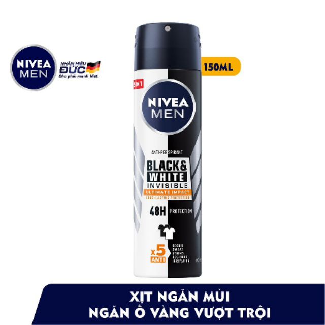 Xịt khử mùi Nivea men chống ố vàng áo 150ml