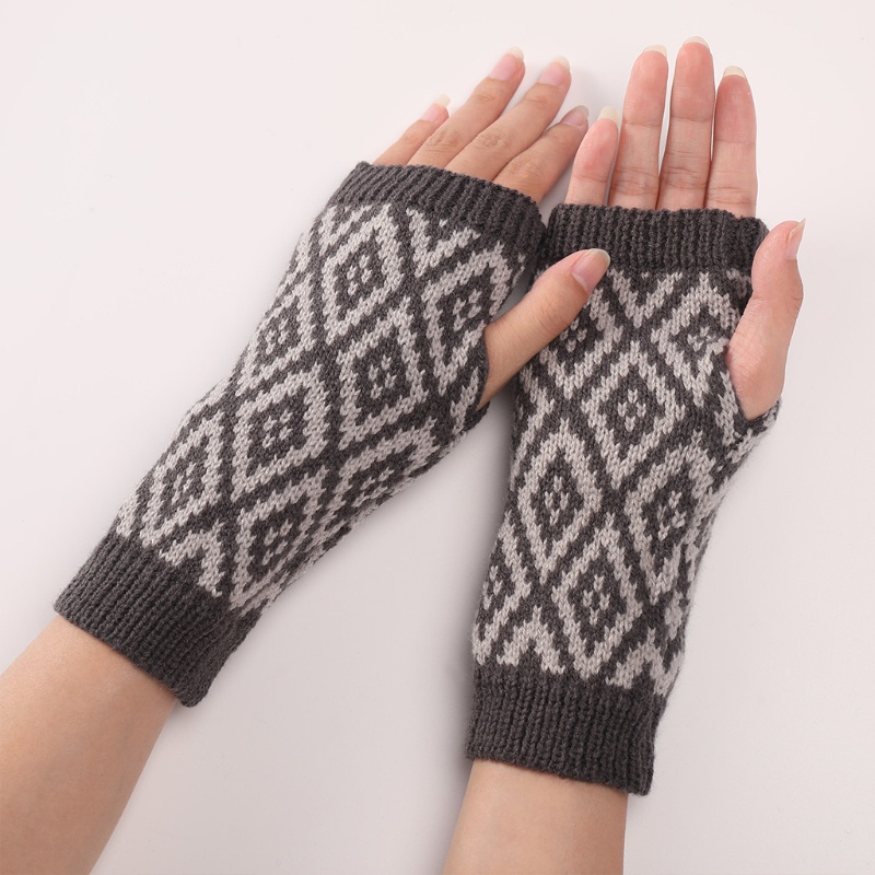 Han Găng Tay Dệt Kim Hở Ngón Co Giãn Hình Học Đơn Giản Giữ Ấm Cho Nữ Hoạt Động Ngoài Trời