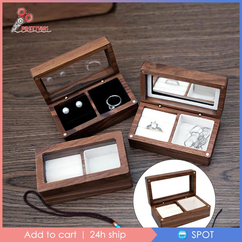 Hộp Đựng Trang Sức Bằng Gỗ Có Nắp Đậy &amp; Giá Đỡ Prettyia1